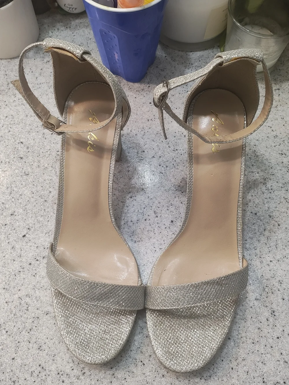 Ankis Women’s Metallic Gold Ankle-Strap Heeled Shoes